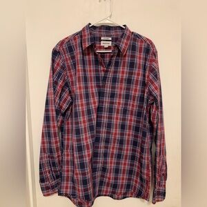 Haggar Men's Red & Navy Plaid Button-Down Shirt Large